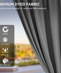 Gray curtain fabric with icons showing UV, water, and fade resistance for 12X20Ft Gazebo With Hard Top And Double Roof, Aluminum Frame.