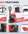 TEXLIFT 3300 Lb Full Electric Power Pallet Jack Standard Duty Pallet Truck highlighting smart handle and features.