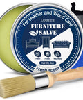 Top Shelf Furniture Restore Paste And Leather Conditioner Plus Wood Polish Cleaner With Brush For Deep Hydration Scratch Repair and Dope Finish That Keeps Your Stuff Looking Fresh, 4oz tin with brush and cloth.