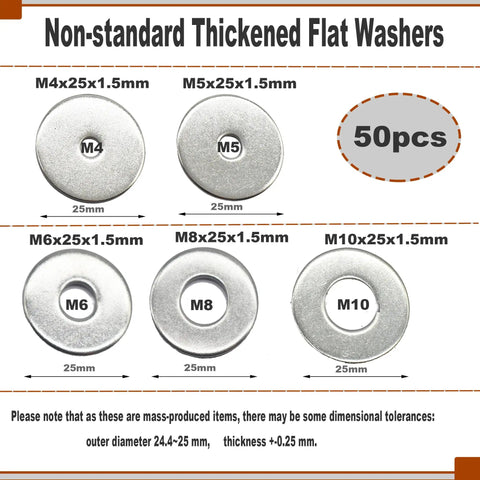Oversized Fender Washer Set 25mm Outer Diameter 1.5mm Thick Inner M5 Hole Stainless Steel 1 Inch OD Flat Washer for Screws Bolts Hardware Lock 50 Pack