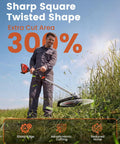 Person using trimmer in field with Heavy Duty 0.105 Inch Weed Eater String 500 Ft Twisted Square Trimmer Line.