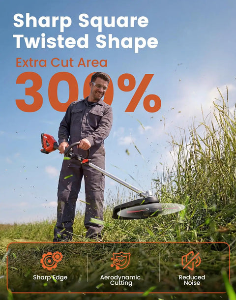 Person using trimmer in field with Heavy Duty 0.105 Inch Weed Eater String 500 Ft Twisted Square Trimmer Line.