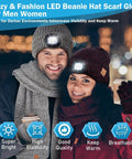 Couple wearing Lighted Beanie Hat Gloves Scarf Set With Built In USB Rechargeable Headlamp Cap 3 In 1 Warm Cozy Winter Gear.