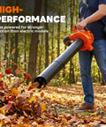 Person using Beast 3-In-1 Gas Leaf Blower Mulcher And Vacuum With 450 CFM Air Flow And 200 MPH Velocity in a forest clearing leaves