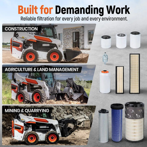 Essential 10 In 1 Maintenance Filter Kit For Bobcat Skid Steer Loaders with various filters for construction and agriculture.