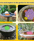Image showing 5 Pack Floating Bee Islands With 6.5 Inch EVA Flower Shaped Watering Stations in garden bird baths.