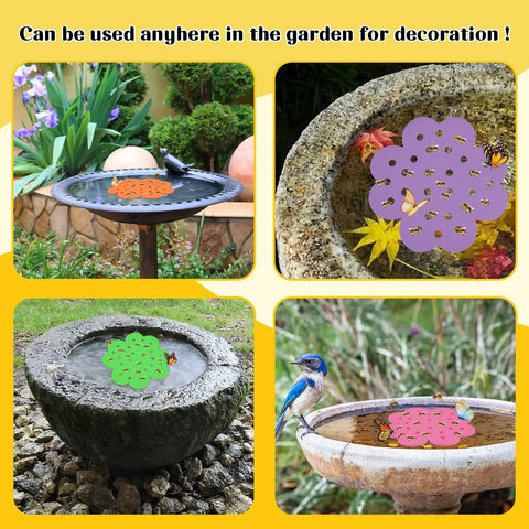 Image showing 5 Pack Floating Bee Islands With 6.5 Inch EVA Flower Shaped Watering Stations in garden bird baths.
