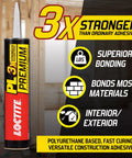Premium Polyurethane Construction Adhesive 10 Fl Oz Cartridge 1 Pack 3X Stronger Bond For Wood Concrete Stone Metal And More