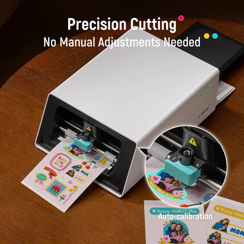 All In One Color Sticker Printer And Cutter For DIY Crafters And Custom Labels And Gifts With Thermal Dye Sublimation 300 DPI And Precise AI Auto Cutting for home or studio use.
