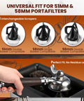 Automatic Electric Portafilter Puck Cleaner With Scrapers And Brush Heads For 51MM And 58MM Espresso Machines showing 3 scrapers for different portafilters.