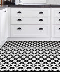 Black And White Geometric Floral Peel And Stick Floor Tiles 12x12 Inch 10 Pack No Grout Needed Water Resistant Vinyl Flooring