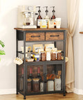 Go To Coffee Bar Cabinet With Drawers And Hooks, 20.47 Inch Wide Kitchen Storage Station For Coffee Maker, jars, and mesh doors