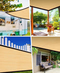 Collage showing Keep It Chill With This 95 Percent Shade Pergola Cover With Grommets For Outdoor Sun Shade Cloth 10 By 20 Feet in different settings
