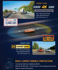 Diagram showcasing the Dual 4K Front And 2K Rear Dash Cam For Your Ride With STARVIS 2 Sensors HDR and lens specifications.