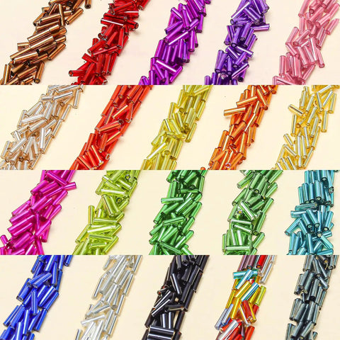 Glass Bugle Beads Bulk 4200 Pcs 2x6mm Champagne Pink Long Tube Seed Beads For Jewelry Making Sewing Crafts Bracelets Embroidery