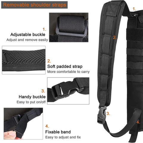 Lightweight Back And Hip Arrow Quiver Dual Use Foldable Bag adjustable strap detail with Molle system and padded shoulder