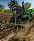 Tractor using Beefy Heavy Duty 3 Point Chisel Plow Scarifier With Detachable Cultivator, 6 Scarifier Shanks, 48 Inch Working Width