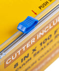 Close-up of the built-in cutter of 11 Inch By 100 Foot Vacuum Sealer Bags Rolls With Dispenser Cutter in a yellow box