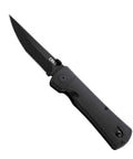 Hissatsu EDC Folding Knife With Assisted Opening For Everyday Carry Osoraku Modified Tanto Blade shown open with black handle and blade.