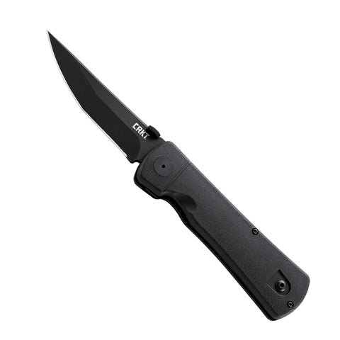 Hissatsu EDC Folding Knife With Assisted Opening For Everyday Carry Osoraku Modified Tanto Blade shown open with black handle and blade.