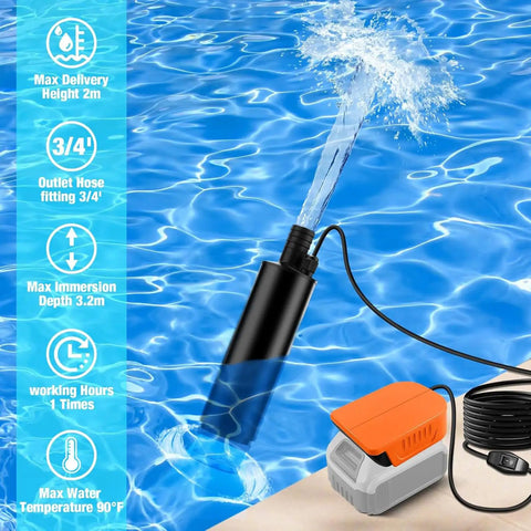 Heavy Duty Compact Submersible Sump Pump With 16 Foot Plug And Play Cord For Rapid Pond Drainage showing water spray.