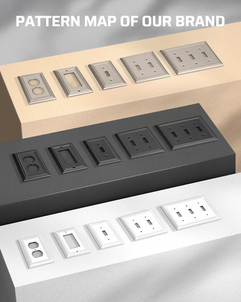 Variety of outlet covers including Set Of Four Black Metal Outlet Covers For Outlets Measuring 4.88 By 3.13 Inches Durable Wall Plates.