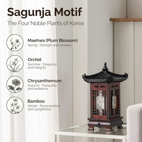 Handmade Korean Wood Lamp With Pagoda Design Asian Table Lantern For Nightstand And Bedroom Cozy Brown Oriental Light showcased