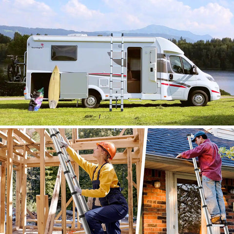 Telescoping Multi Use Ladder With One Button Close Anti Pinch And Anti Slip Safety 330 Lb Capacity Six Point Five Feet Portable Space Saving Extension Ladder For Home Garage Maintenance And DIY