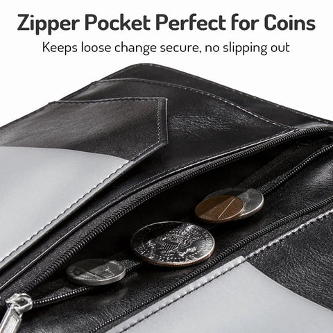 Premium Leather Server Book With Dual Zipper Pockets For Waitress And Bartender, Zipper pocket designed for coins.