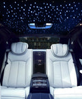 Interior view with Starlight Headliner Kit With 300 Fiber Optic Strands, 9.8 Ft Length, RGBW Color Changing Lights, custom car roof.