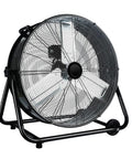 24 Inch Industrial Floor Fan High Velocity Drum Fan Delivers 8900 CFM With Three Speeds Portable Beastly Heavy Duty Air Cooling For Warehouse, Workshop, Factory, Commercial, Residential And Greenhouse Black with metal frame and wheels.