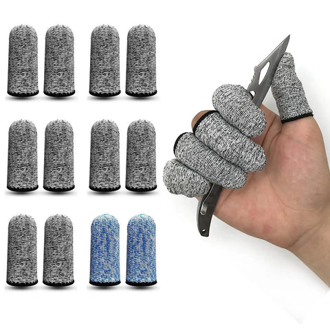Cut Resistant Finger Cots 12 Pack Protective Finger Sleeves Reusable Finger Guards Anti Slip Finger Covers in use holding a tool