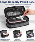 Open pencil case showing mesh pockets and organized stationery from All In One 50 Piece School Supplies Stationery Set