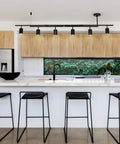 Six Light Track Lighting With Center Swivel Bar And Adjustable Heads In Matte Black Finish For Kitchens And Open Spaces