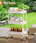 3-Tier Rolling Utility Cart With Locking Wheels For Small Spaces in a patio setting