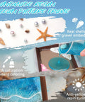 Ocean Resin Art Kit All In One For Beginners With Frames And Tools Epoxy Resin Set Includes UV Resin UV Light Pigments Sand Shells And Pearls Great Gift For DIY Lovers Stress Relief Creative Home Craft, showing shells and resin pouring into a frame.