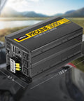 Plug And Play Heavy Duty 10000 Watt Power Inverter With Remote Converts 12V Dc Battery To Standard 120V Ac Outlet For Peak Surge RV Camper Van Life Off Grid Home Backup Rig System, 3000W inverter close-up.