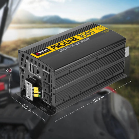 Plug And Play Heavy Duty 10000 Watt Power Inverter With Remote Converts 12V Dc Battery To Standard 120V Ac Outlet For Peak Surge RV Camper Van Life Off Grid Home Backup Rig System, 3000W inverter close-up.