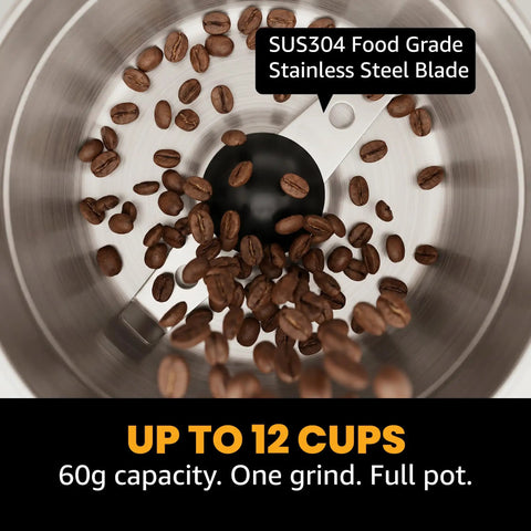 Elite Gourmet ECG914 Electric Coffee And Spice Grinder Heavy Duty Stainless Steel Blade One Touch Operation Black Compact Design for freshly ground coffee beans.