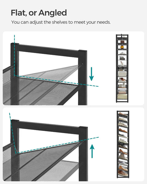Built Tough Metal Shoe Rack With Adjustable Angled Or Flat Shelves Stackable 12 Tier Organizer Holds 60 Pairs Game Changer For Cluttered Entryways And Packed Garages Matte Black