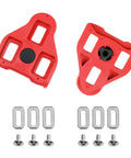 Look Delta Compatible Bike Cleats For Peloton And Indoor Cycling Shoes, 9 Degree Float, showing two red cleats and hardware