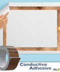 Dope Copper Tape 1 Inch By 66 Ft Conductive Adhesive Foil with hand applying tape on white surface.