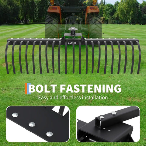 Tow Behind Landscape Rake 60 Inch Dethatcher With 21 Steel Coil Tines for Leaves Pine Needles and Grass Attaches to 48 Inch