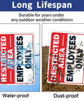 2 Pack Restricted Area Employees Only Sign 10x7 Inches Aluminum Rust Free UV Protected Weather Resistant Waterproof Durable Ink Easy Mount No Entry For Unauthorized Folks High Visibility Security Notice For Offices Warehouses And Shops in water and dirt