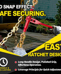Heavy Duty Ratchet Chain Binders 3/8 To 1/2 Inch, 4 Pack With Clevis Hooks, 9,200 Lbs Working Load used for securing cargo on a truck.
