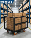 Premium Foldable Platform Truck Cart For Stress Free Living Room Moves with boxes in a warehouse setting.