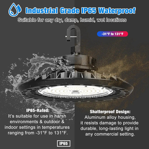 LED High Bay Lights Super Bright Boss Level Brightness 150W 22500LM IP65-Rated Waterproof Design