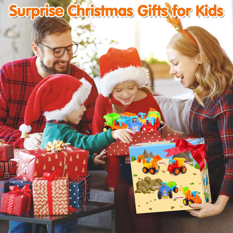 Family gifting Inertia Friction Powered Construction Vehicle Set Push And Go Toys Four Pack Kid Friendly For Toddlers And Kids.