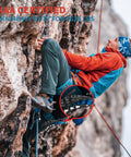 Climber using a 25kN Auto Locking Carabiners 4 Pack UIAA Certified Heavy Duty D Shape for rock climbing on a cliff face.