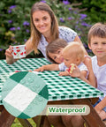 Family enjoying outdoors at picnic table with Picnic Table Cover With Bench Covers And Carry Bag Set For Outdoor Tables Waterproof Heavy Duty Vinyl With Elastic Edges And Flannel Backing 72 By 30 Inches 3 Pack Green Camping Essentials